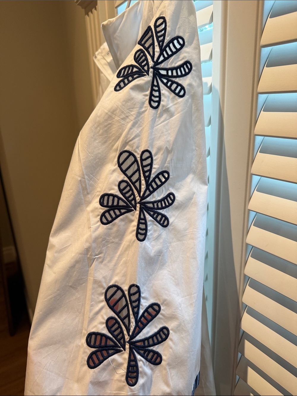 White Embroidered Mini Dress with Navy Floral Accents - Picture 4 of 4